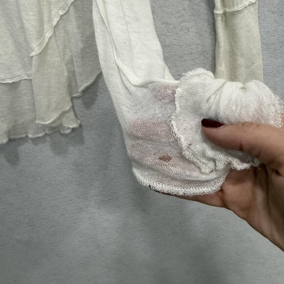 We The Free Shirt Womens Medium White Asymmetrical Linen Blend Boho Long Sleeve - Picture 6 of 12